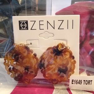 Tortoise Shell Damask Resin Hook Earrings 2" Drop